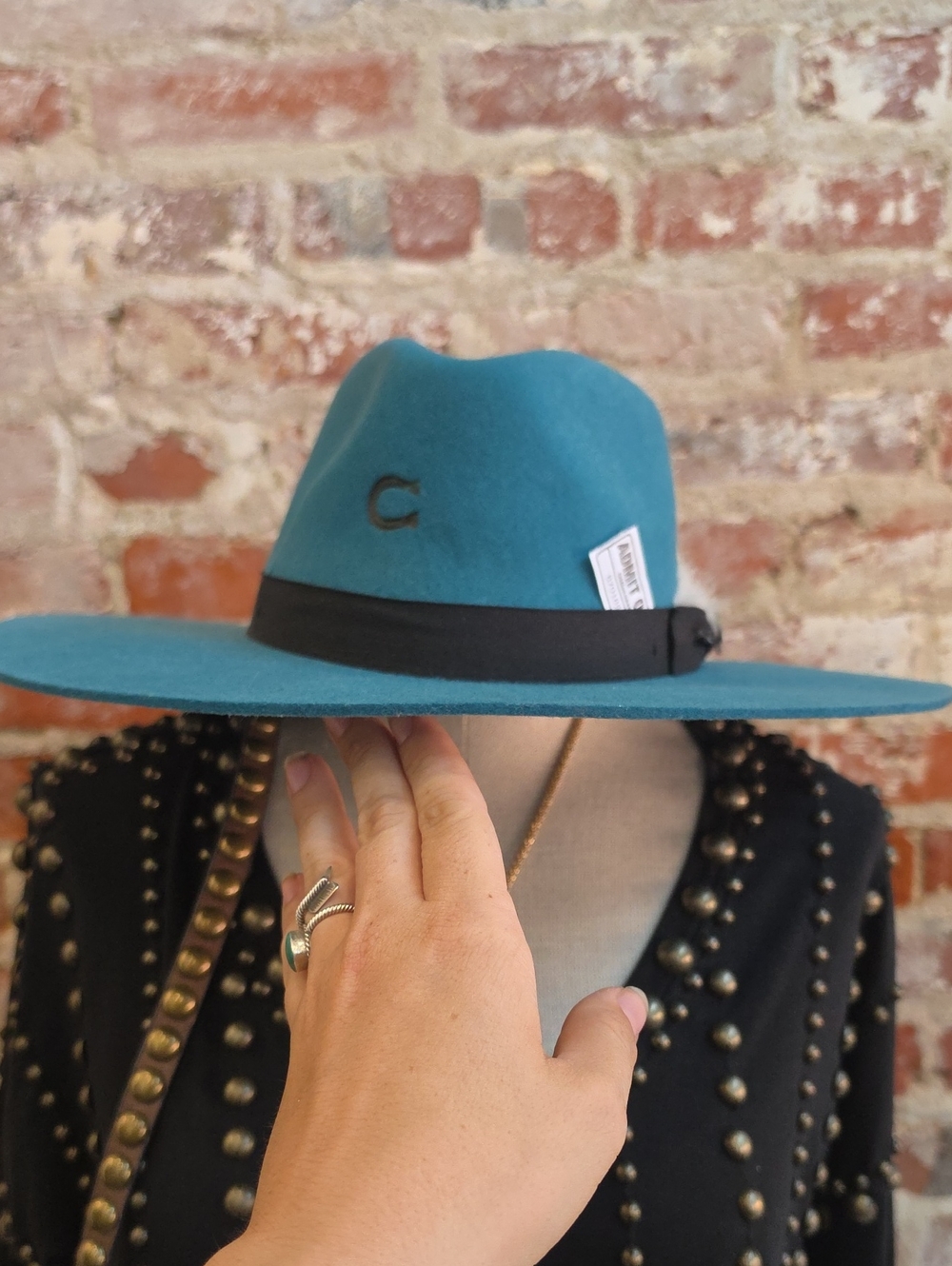 CO Teal Felt Wide-Brim Fedora with Black Band